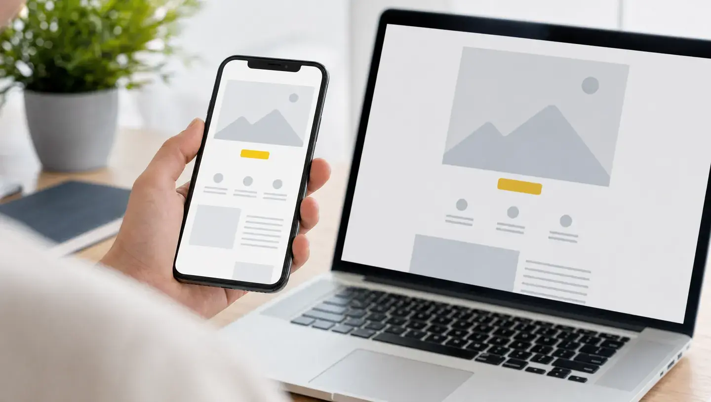 Een website wordt op een telefoon en laptop vergeleken