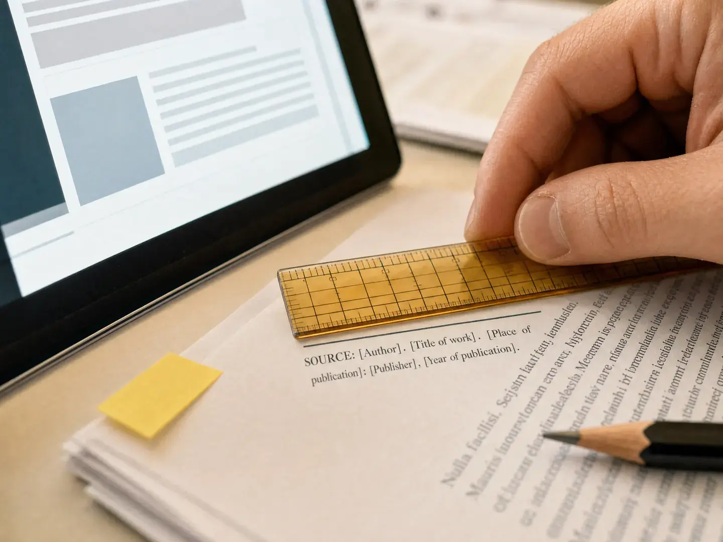 Handen vergelijken informatie op een tablet en een papieren document