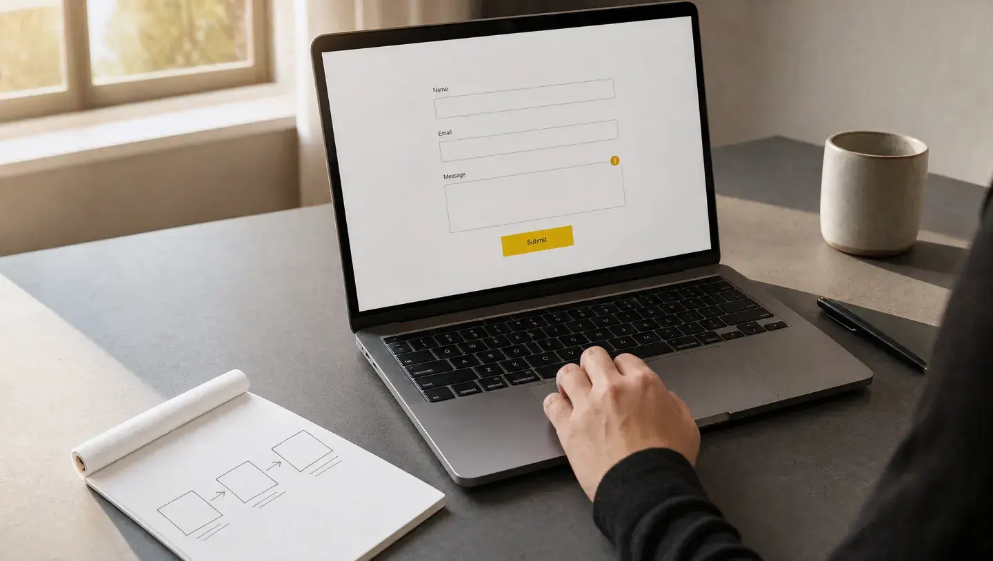 Een formulier op een laptop wordt vergeleken met geschreven notities