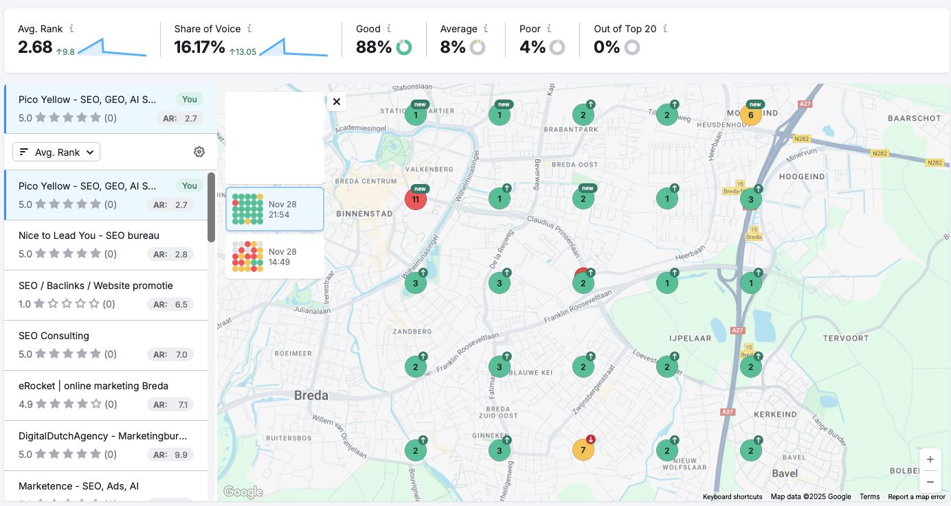 Lokale SEO resultaten na optimalisatie - dominante positie in zoekresultaten